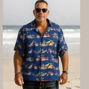 Paradise Found Hawaiian Motorcycle Tropical Resort Shirt Size L